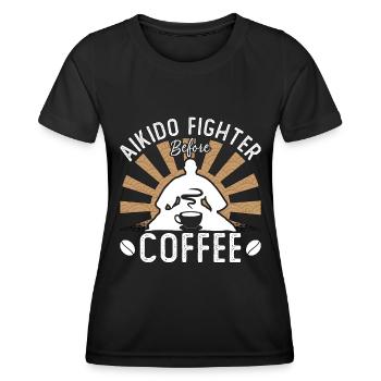 Aikido Fighter Before Coffee Karate Coffee Lover - Frauen Funktions-T-Shirt - Schwarz - Vorne - AI Model Female 172 light (172cm)