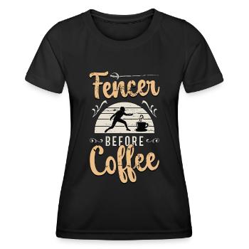 Escrimeur Avant Le Café Épée Combattant Amateur De Café - T-shirt sport Femme - noir - Devant - AI Model Female 172 light (172cm)