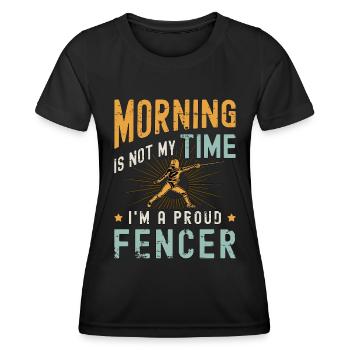 Le matin de l’escrimeur n’est pas mon heure, je suis un combattant à l’épée - T-shirt sport Femme - noir - Devant - AI Model Female 172 light (172cm)