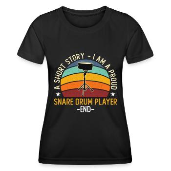 Joueur de caisse claire Une histoire courte Je suis batteur de caisse claire - T-shirt sport Femme - noir - Devant - AI Model Female 172 light (172cm)