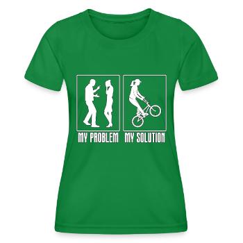 BMX Racer My Problem My Solution Pictogram Mom Dad - Frauen Funktions-T-Shirt - Kelly Green - Vorne - AI Model Female 172 dark (172cm)