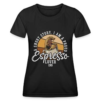 Amateur d’espresso Une histoire courte Je suis une cafetière - T-shirt sport Femme - noir - Devant - AI Model Female 172 light (172cm)