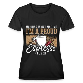 Amateur d’espresso Le matin n’est pas mon heure Amateur de café - T-shirt sport Femme - noir - Devant - AI Model Female 172 light (172cm)
