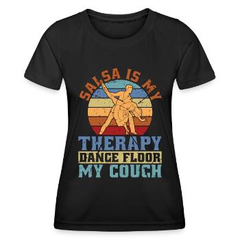 Salsa Dance Salsa Is My Therapy Retro Mambo Music - Frauen Funktions-T-Shirt - Schwarz - Vorne - AI Model Female 172 light (172cm)