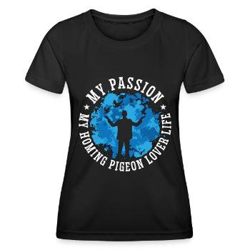Pigeon voyageur Ma passion Mon éleveur de pigeons voyageurs - T-shirt sport Femme - noir - Devant - AI Model Female 172 light (172cm)