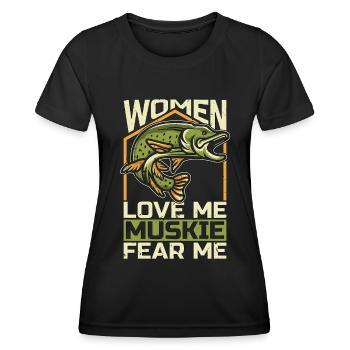 Musky Fishing Women Love Me Muskie Predatory Fish - Women's Functional T-Shirt - black - Front - AI Model Female 172 light (172cm)