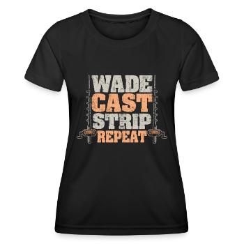 Fly Fishing Wade Cast Strip Repeat Bass Fishing - Women's Functional T-Shirt - black - Front - AI Model Female 172 light (172cm)