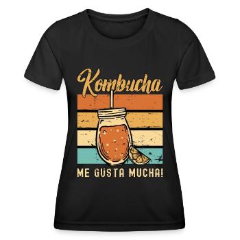 Kombucha Me Gusta Mucha Loves Fermented Drinks - Frauen Funktions-T-Shirt - Schwarz - Vorne - AI Model Female 172 light (172cm)
