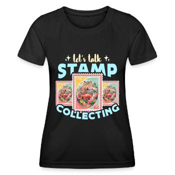 Collectionneur de timbres Parlons philatélie amoureuse des timbres - T-shirt sport Femme - noir - Devant - AI Model Female 172 light (172cm)