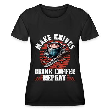 Blade Forging Make Knives Drink Coffee Ironsmith - Frauen Funktions-T-Shirt - Schwarz - Vorne - AI Model Female 172 light (172cm)