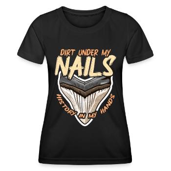 Fossil Hunter Dirt Under My Nails Fossil Collector - Frauen Funktions-T-Shirt - Schwarz - Vorne - AI Model Female 172 light (172cm)
