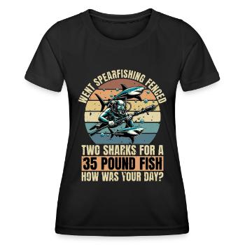 Went Spearfishing Fenced Two Sharks Snorkeling - Women's Functional T-Shirt - black - Front - AI Model Female 172 light (172cm)