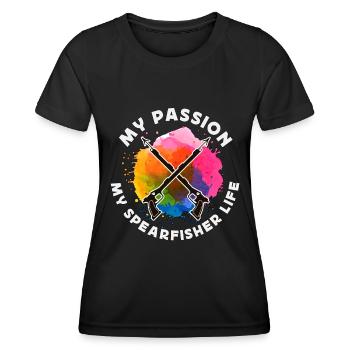 Chasse sous-marine Ma passion Mon chasseur sous-marin Freediver - T-shirt sport Femme - noir - Devant - AI Model Female 172 light (172cm)