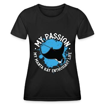 Passionné de raies manta, ma passion, ma biologie marine - T-shirt sport Femme - noir - Devant - AI Model Female 172 light (172cm)