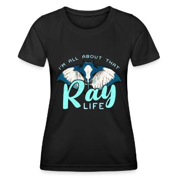 Manta Rays I'm All About That Ray Life Freediving - Frauen Funktions-T-Shirt - Schwarz - Vorne - AI Model Female 172 light (172cm)