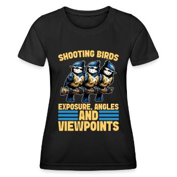 Photographie d’oiseaux Prise de vue Exposition des oiseaux Observation des oiseaux - T-shirt sport Femme - noir - Devant - AI Model Female 172 light (172cm)