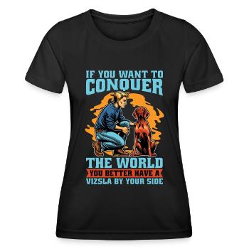 Vizsla si vous voulez conquérir le monde Propriétaire de chien - T-shirt sport Femme - noir - Devant - AI Model Female 172 light (172cm)