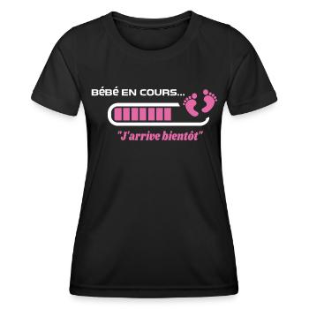 Bébé en cours de téléchargement annoncer grossesse - T-shirt sport Femme - noir - Devant - AI Model Female 172 light (172cm)