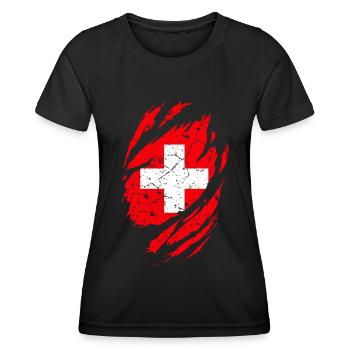 Schweizer Flagge - Frauen Funktions-T-Shirt - Schwarz - Vorne - AI Model Female 172 light (172cm)