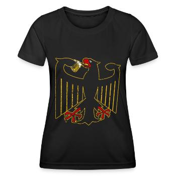 Funny German Federal Eagle drinks beer - Women's Functional T-Shirt - black - Front - AI Model Female 172 light (172cm)
