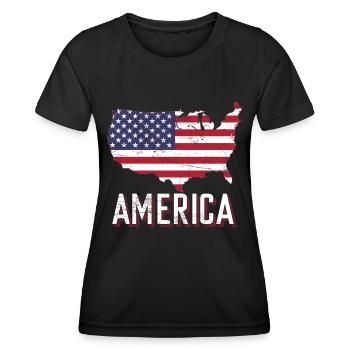 Amerika Flagge Land Form - Frauen Funktions-T-Shirt - Schwarz - Vorne - AI Model Female 172 light (172cm)