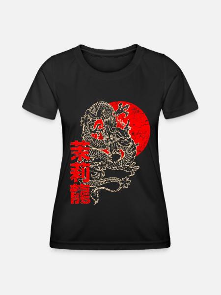 Japanese chinese dragon characters - Women's Functional T-Shirt - black