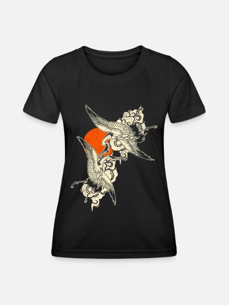 Cranes - Japanese Art - Women's Functional T-Shirt - black