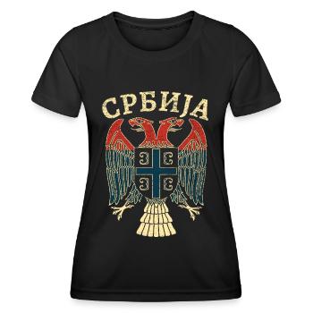 Armoiries de la Serbie cyrillique - T-shirt sport Femme - noir - Devant - AI Model Female 172 light (172cm)