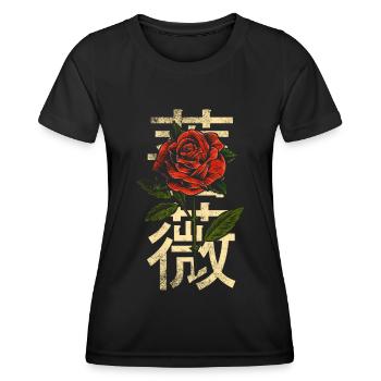 Rose avec des caractères japonais - T-shirt sport Femme - noir - Devant - AI Model Female 172 light (172cm)