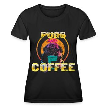Mops Kaffee - Frauen Funktions-T-Shirt - Schwarz - Vorne - AI Model Female 172 light (172cm)