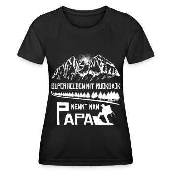 Wandern Superhelden Mit Rucksack nennt man Papa - Frauen Funktions-T-Shirt - Schwarz - Vorne - AI Model Female 172 light (172cm)