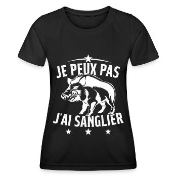 Je Peux Pas J'ai Sanglier Cadeau Chasseur - T-shirt sport Femme - noir - Devant - AI Model Female 172 light (172cm)