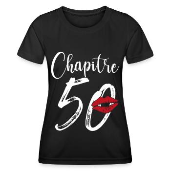 Chapitre 50 Ans Anniversaire Humour Cadeau - T-shirt sport Femme - noir - Devant - AI Model Female 172 light (172cm)