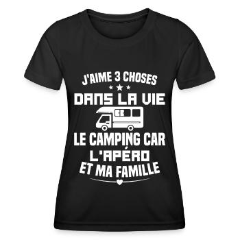 le camping car l'apéro et ma famille Humour Cadeau - T-shirt sport Femme - noir - Devant - AI Model Female 172 light (172cm)