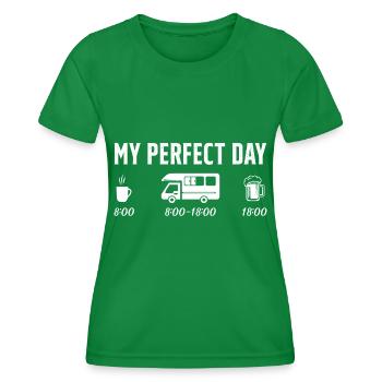 Perfekter Tag Kaffee Camping Auto Humor Geschenk - Frauen Funktions-T-Shirt - Kelly Green - Vorne - AI Model Female 172 dark (172cm)