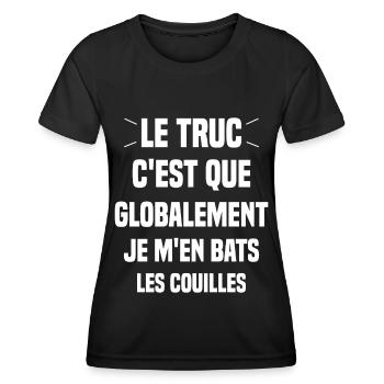 Le Truc C'est Que Je M'en Bats Les Couilles - T-shirt sport Femme - noir - Devant - AI Model Female 172 light (172cm)