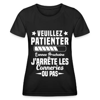 J'arrête les conneries humour - T-shirt sport Femme - noir - Devant - AI Model Female 172 light (172cm)