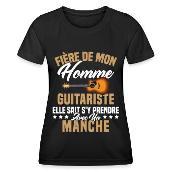 Fier de ma femme guitariste manche - T-shirt sport Femme - noir - Devant - AI Model Female 172 light (172cm)