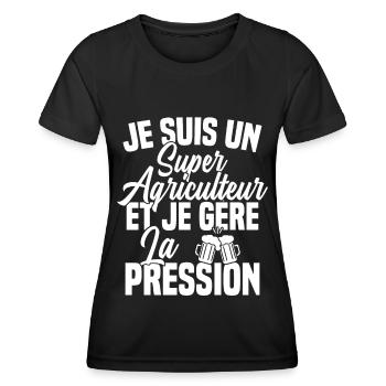Super Agriculteur Biere Humour Alcool - T-shirt sport Femme - noir - Devant - AI Model Female 172 light (172cm)