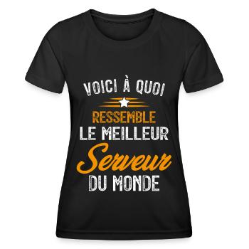 Voici à quoi ressemble le meilleur Serveur - T-shirt sport Femme - noir - Devant - AI Model Female 172 light (172cm)
