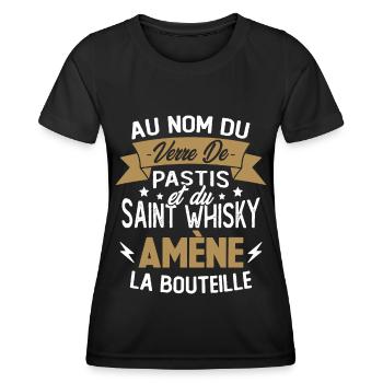 Au nom du verre de pastis et du saint whisky amène - T-shirt sport Femme - noir - Devant - AI Model Female 172 light (172cm)