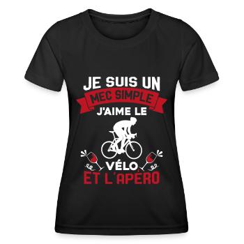 Je suis un Mec Simple j'aime Le Vélo Et L'apéro - T-shirt sport Femme - noir - Devant - AI Model Female 172 light (172cm)