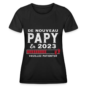 De Nouveau Papy en 2023 Cadeau Futur Papy - T-shirt sport Femme - noir - Devant - AI Model Female 172 light (172cm)