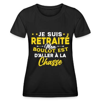 Retraité et Chasseur Humour Cadeau de la chasse - T-shirt sport Femme - noir - Devant - AI Model Female 172 light (172cm)