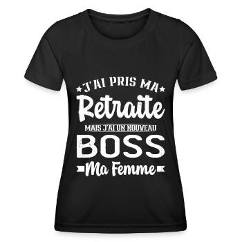 Nouveau Boss Ma Femme Humour Cadeau Retraite - T-shirt sport Femme - noir - Devant - AI Model Female 172 light (172cm)
