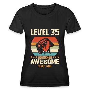 Level 35 komplettes Geburtstagsgeschenk von 1988 - Frauen Funktions-T-Shirt - Schwarz - Vorne - AI Model Female 172 light (172cm)