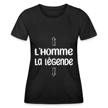 l'homme, la légende humour collègue drôle - T-shirt sport Femme - noir - Devant - AI Model Female 172 light (172cm)