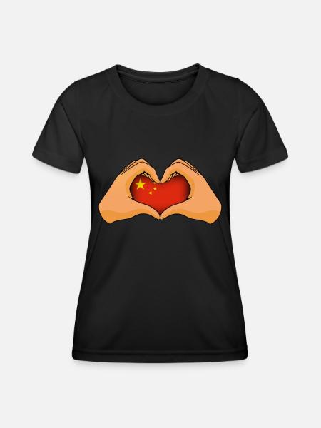 China - Frauen Funktions-T-Shirt - Schwarz