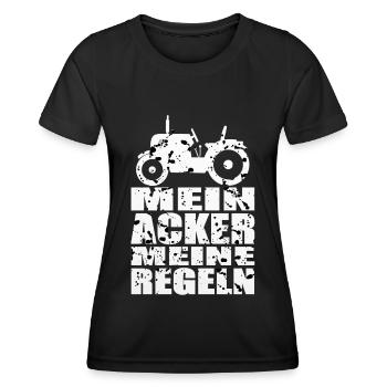 Mein Acker meine Regeln, lustiges Landwirt Shirt - Frauen Funktions-T-Shirt - Schwarz - Vorne - AI Model Female 172 light (172cm)