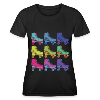 Rollschuhe - Frauen Funktions-T-Shirt - Schwarz - Vorne - AI Model Female 172 light (172cm)